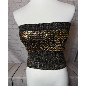 Vicky Vaughn Junior 70s Disco Stretch Sequins Tube Top Black Gold s/m